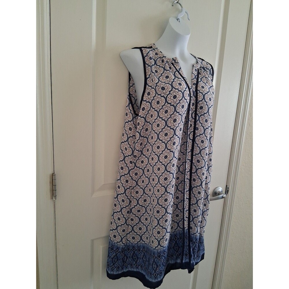 Naif Anthropologie Womens Short Dress Size Large White Blue Geometric Vacation - Picture 4 of 5